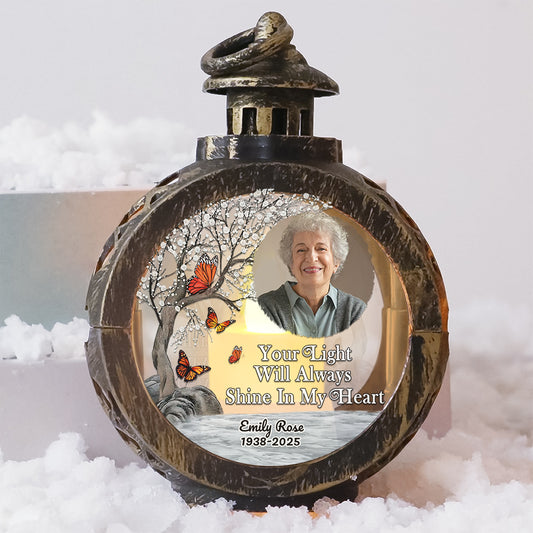Memorial candlelight lantern ornament: "Your Light Will Always Shine In My Heart"