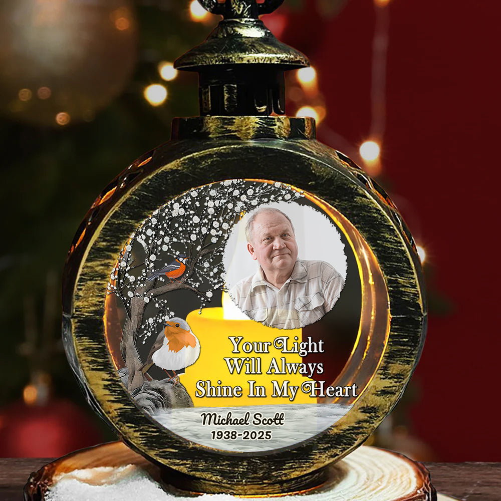 Memorial candlelight lantern ornament: "Your Light Will Always Shine In My Heart"