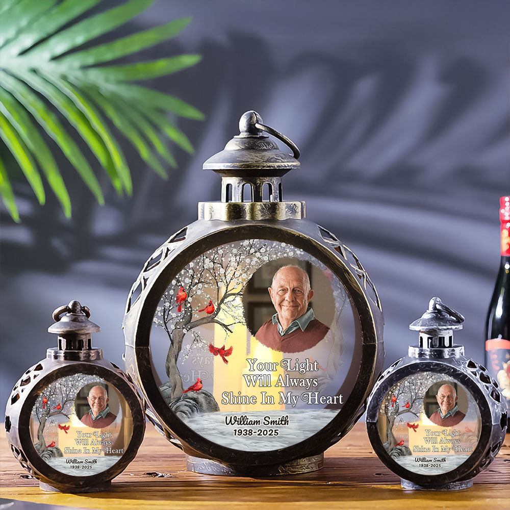 Memorial candlelight lantern ornament: "Your Light Will Always Shine In My Heart"
