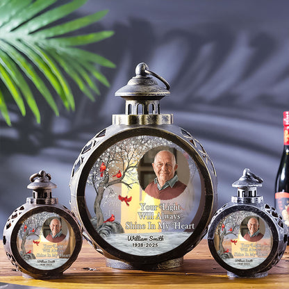 Memorial candlelight lantern ornament: "Your Light Will Always Shine In My Heart"