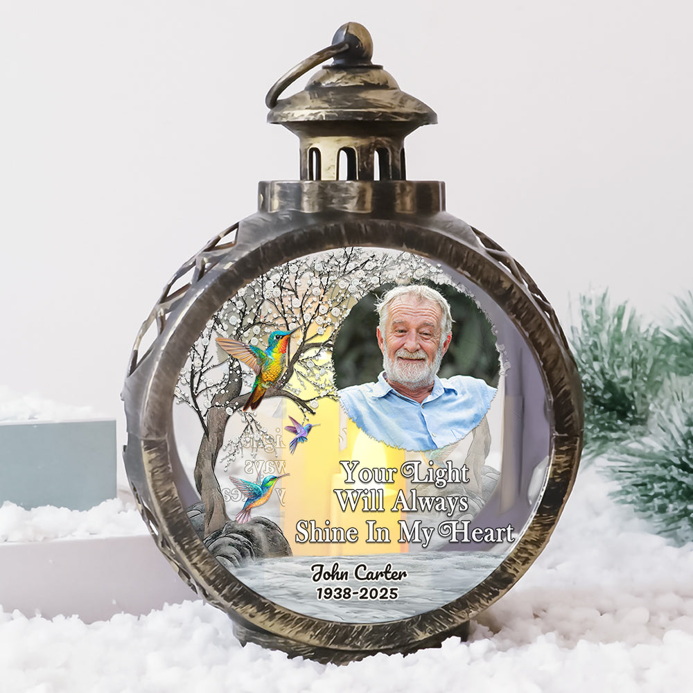 Memorial candlelight lantern ornament: "Your Light Will Always Shine In My Heart"