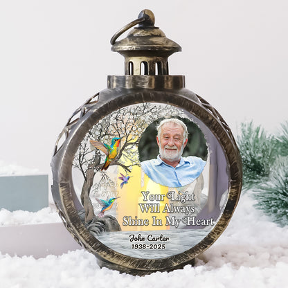 Memorial candlelight lantern ornament: "Your Light Will Always Shine In My Heart"