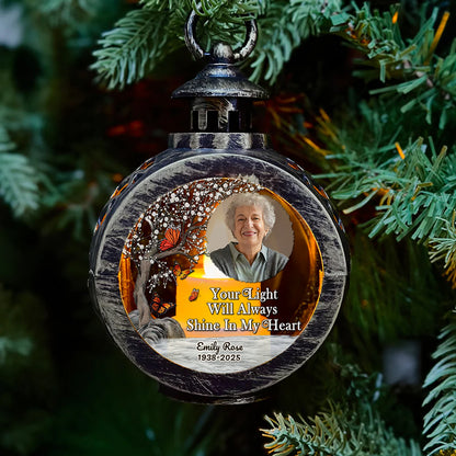 Memorial candlelight lantern ornament: "Your Light Will Always Shine In My Heart"