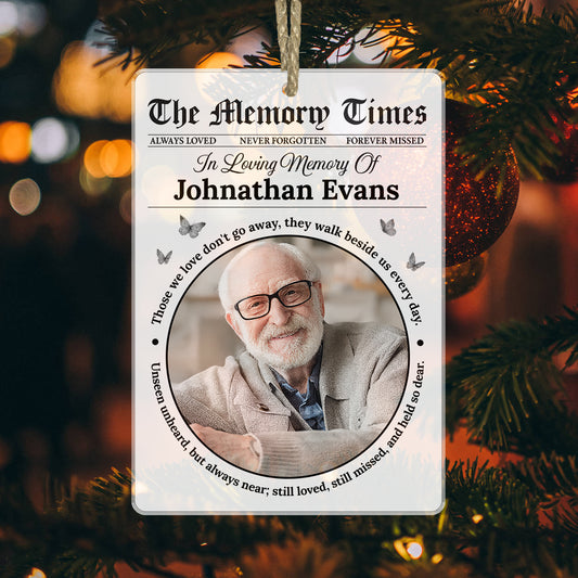 Personalized acrylic ornament with photo and "Memory Times" text.