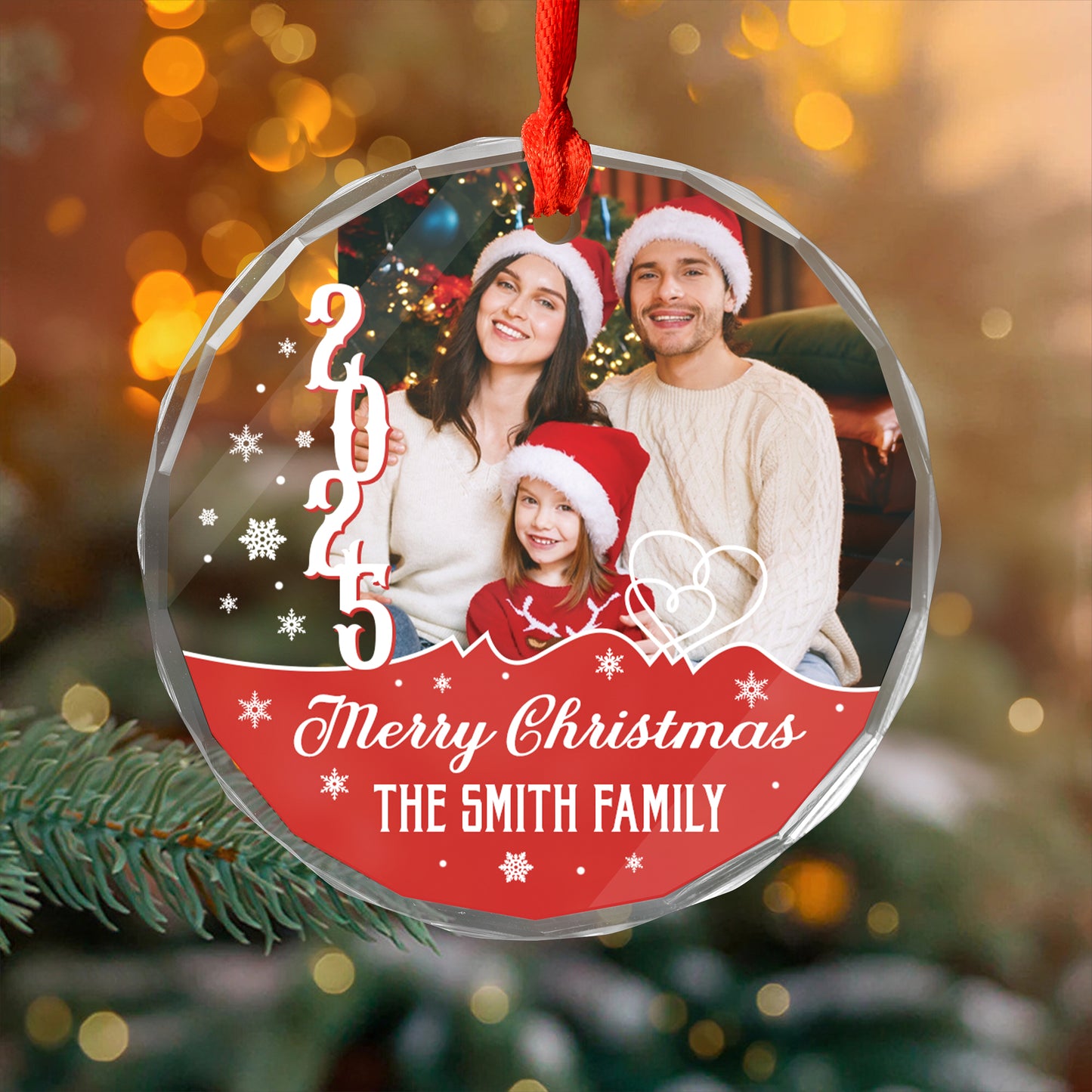 Personalized "Merry Christmas 2025" glass ornament with custom name, perfect holiday keepsake.