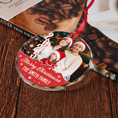 Personalized "Merry Christmas 2025" glass ornament with custom name, perfect holiday keepsake.