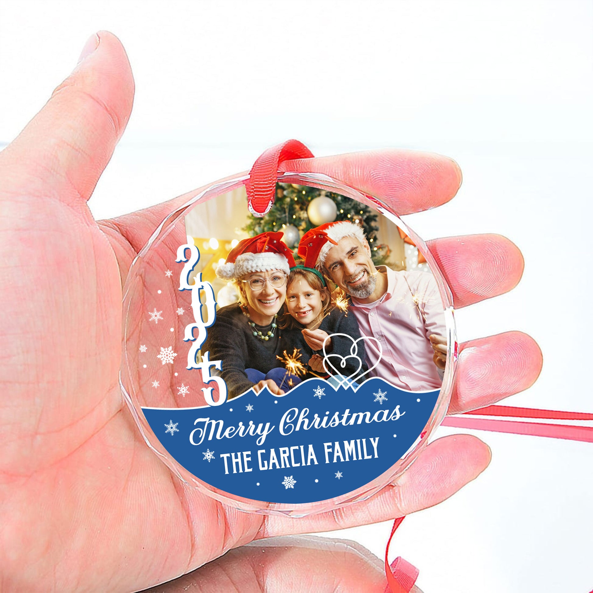 Personalized "Merry Christmas 2025" glass ornament with custom name, perfect holiday keepsake.