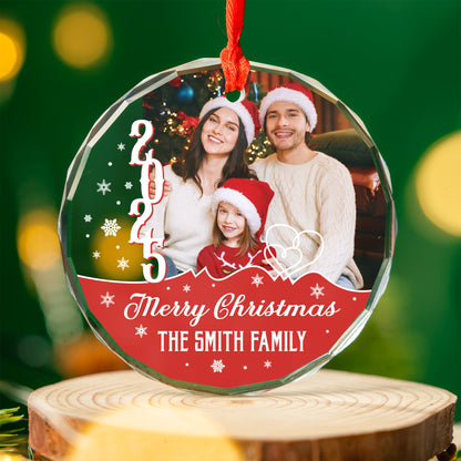 Personalized "Merry Christmas 2025" glass ornament with custom name, perfect holiday keepsake.