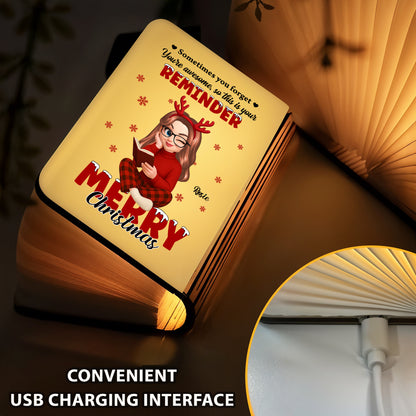 Personalized "Merry Christmas Awesome" book lamp, a unique holiday gift from Jillian Customs.