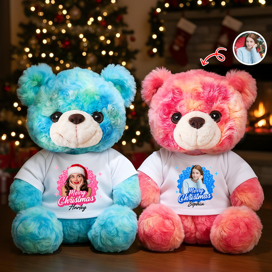 Personalized memorial teddy bear with "Merry Christmas" message, a custom sympathy gift.
