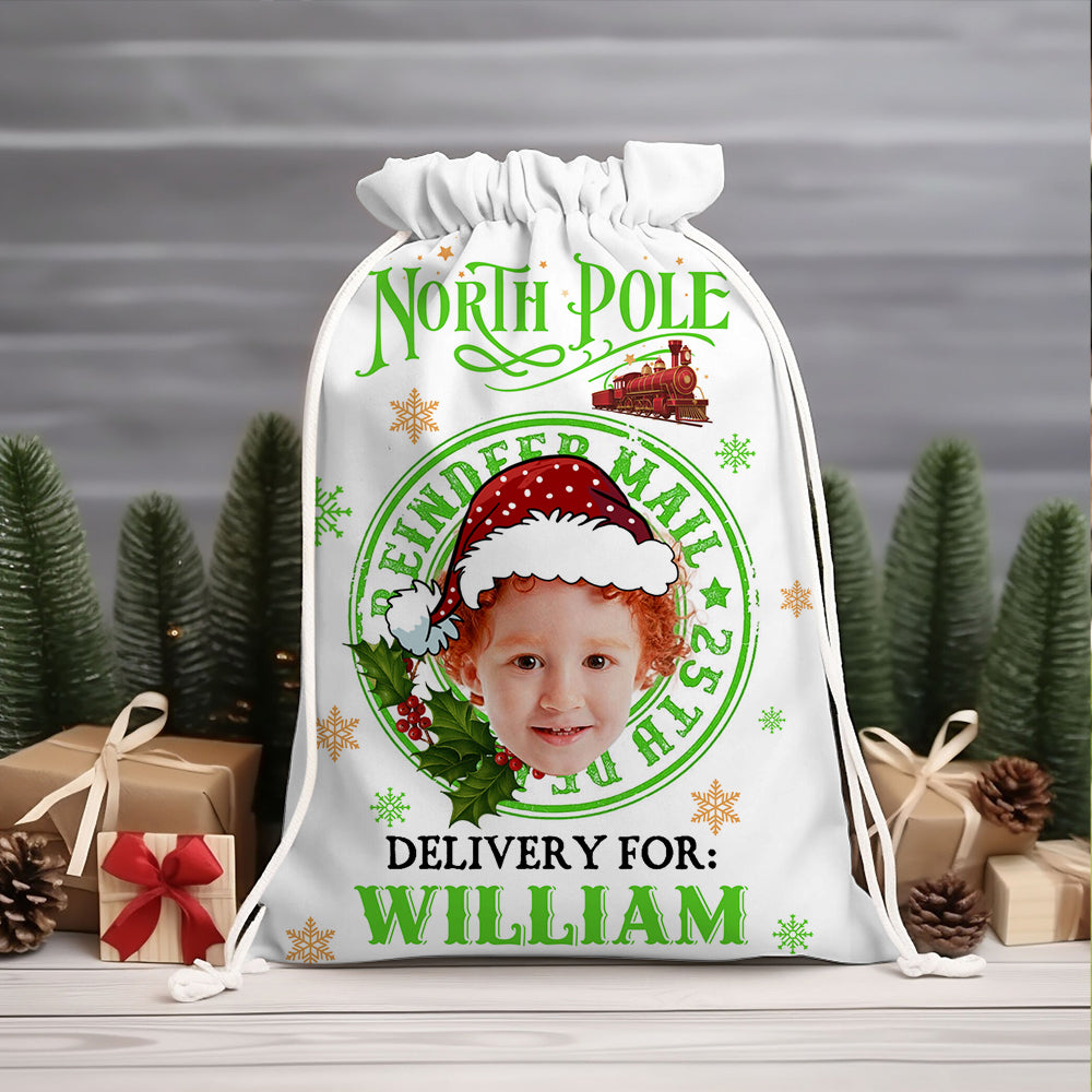 Merry Christmas North Pole Delivery Christmas Bag, personalized gift sack for family.