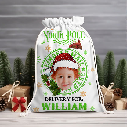 Merry Christmas North Pole Delivery Christmas Bag, personalized gift sack for family.