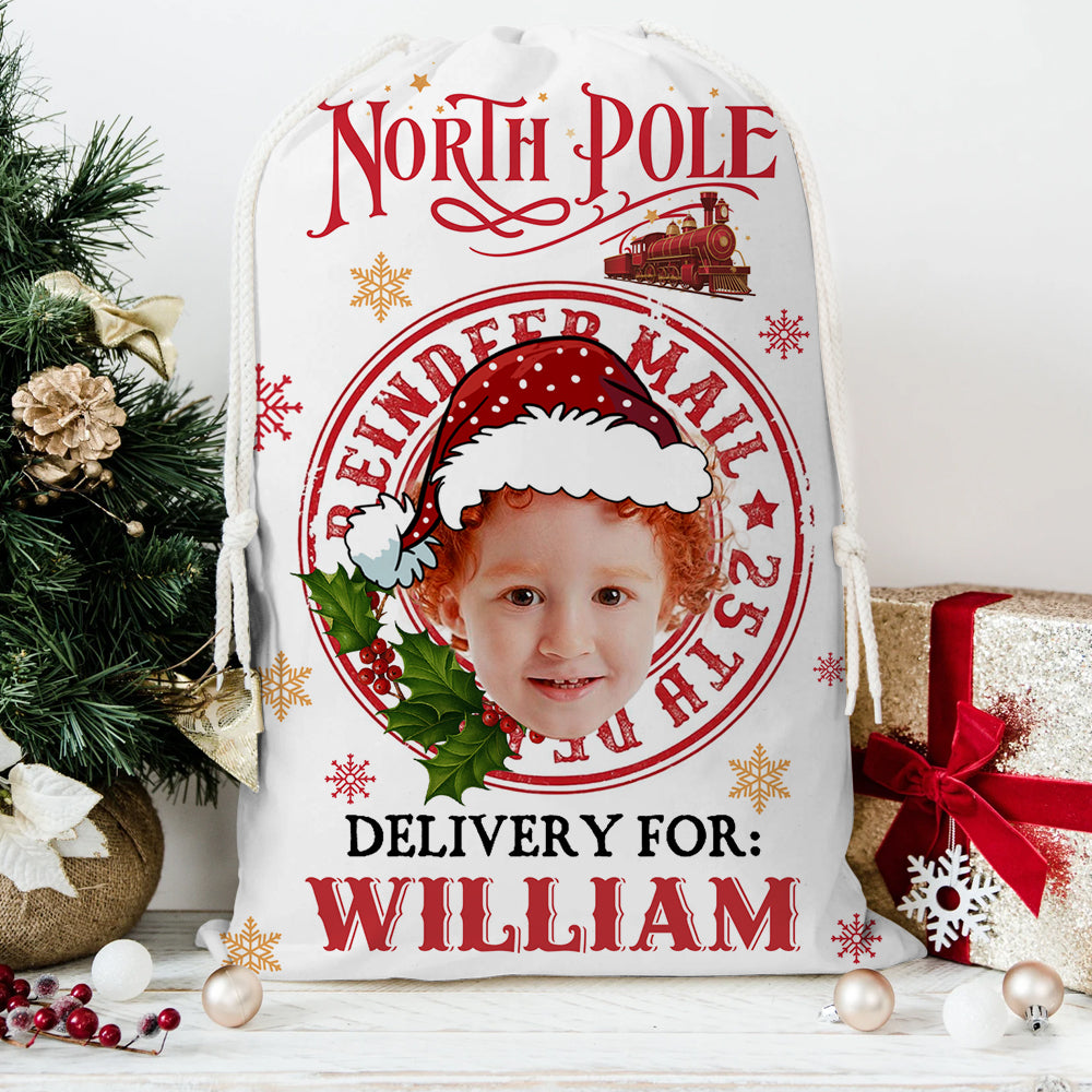 Merry Christmas North Pole Delivery Christmas Bag, personalized gift sack for family.