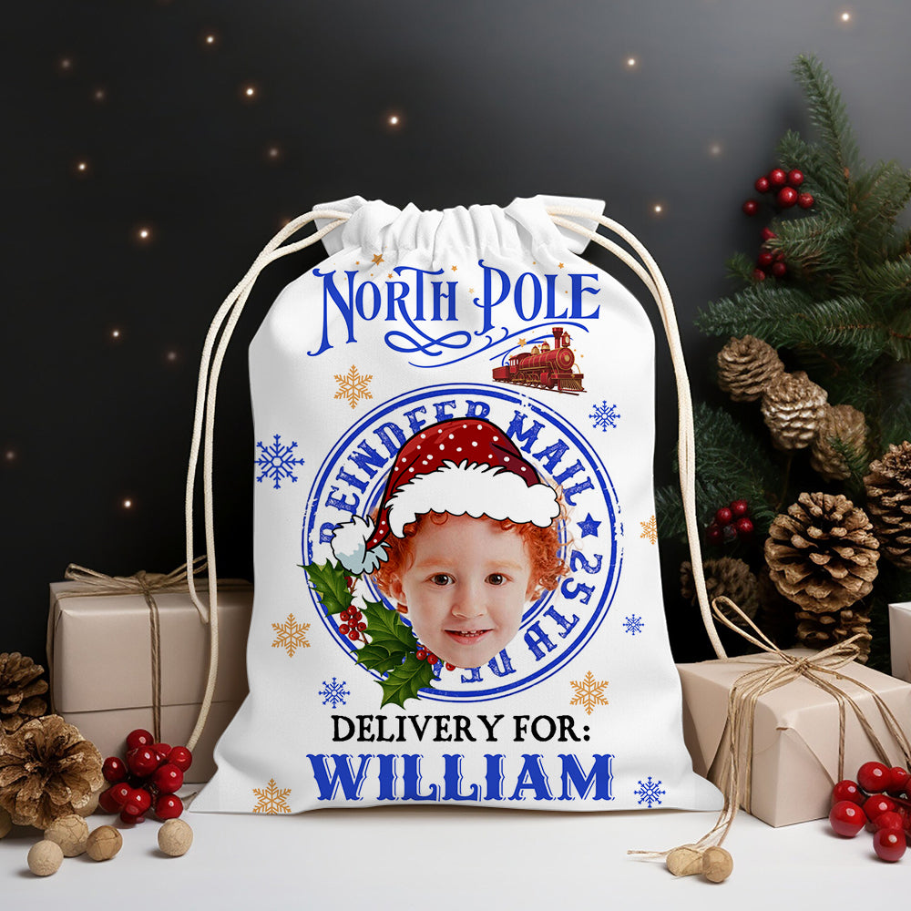 Merry Christmas North Pole Delivery Christmas Bag, personalized gift sack for family.