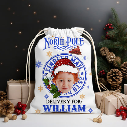 Merry Christmas North Pole Delivery Christmas Bag, personalized gift sack for family.