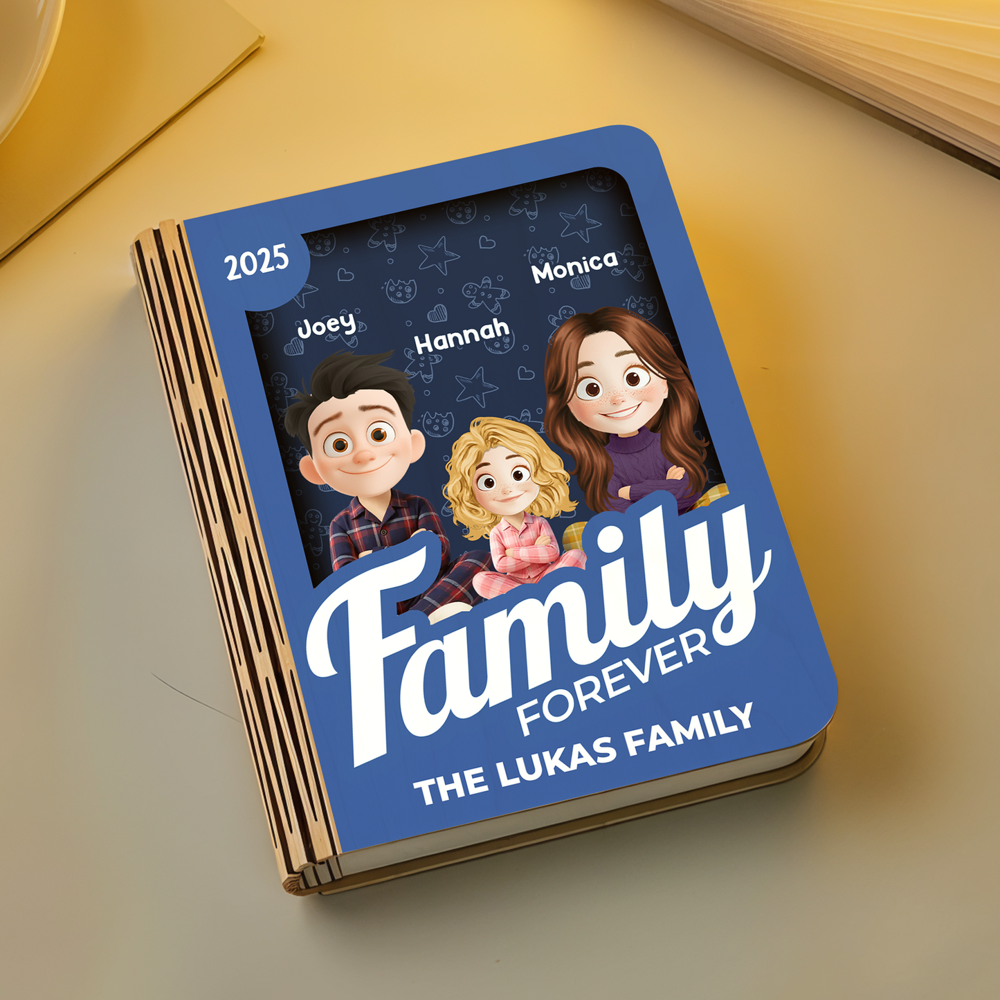 Personalized "Merry Christmas Our Family" Book Lamp - A unique, custom gift for the holidays.
