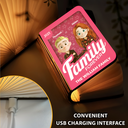 Personalized "Merry Christmas Our Family" Book Lamp - A unique, custom gift for the holidays.