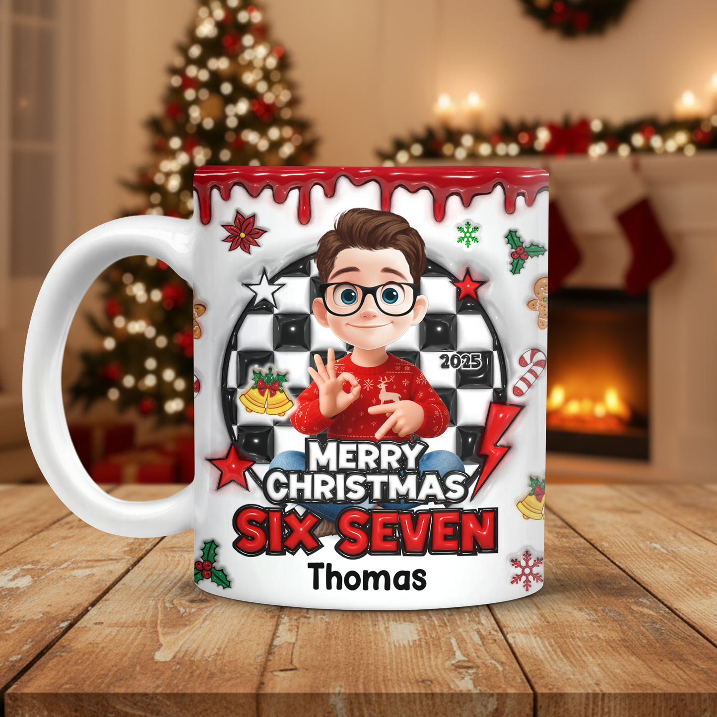 Personalized Merry Christmas coffee mug with 3D effect. A unique custom Christmas gift!