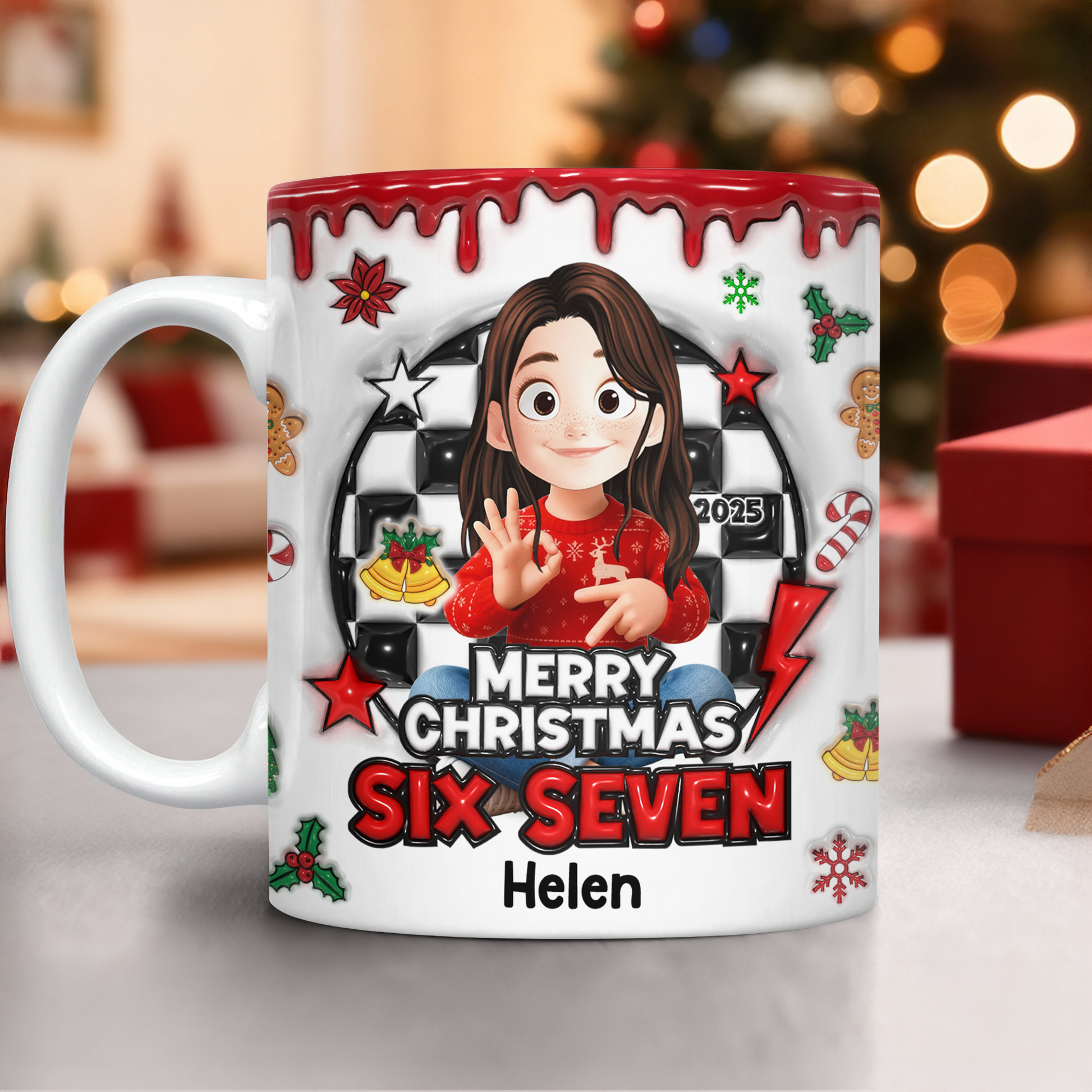 Personalized Merry Christmas coffee mug with 3D effect. A unique custom Christmas gift!