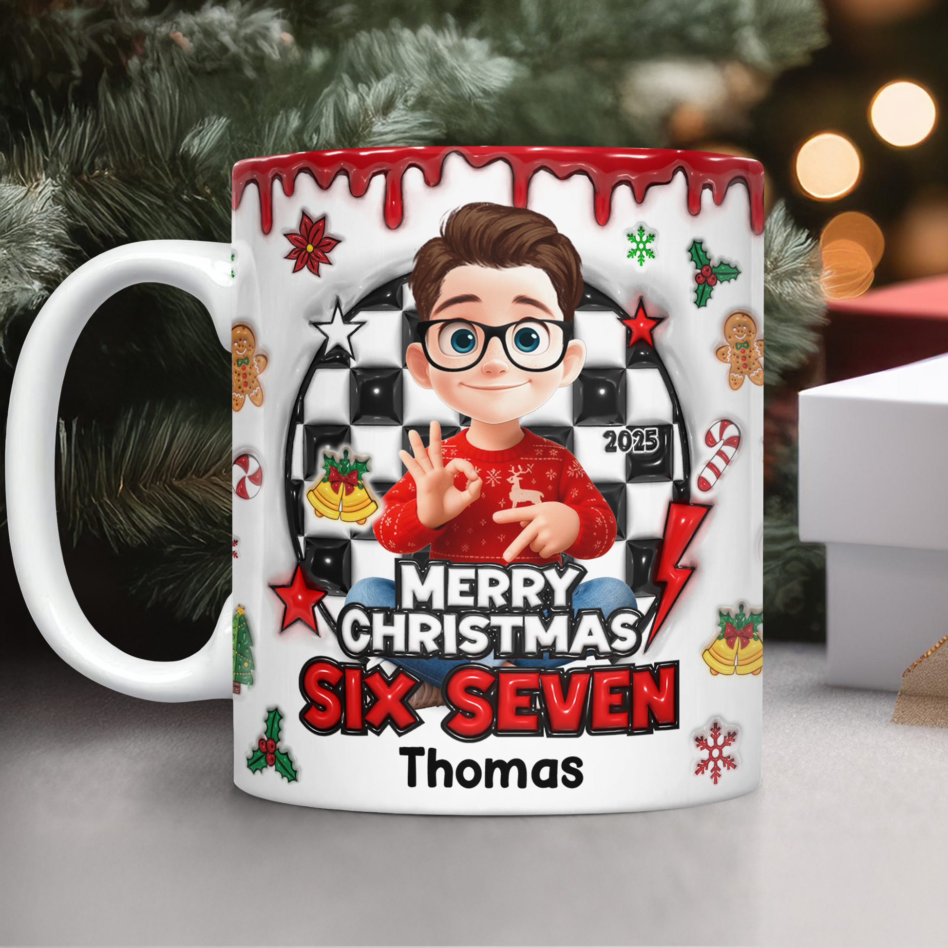 Personalized Merry Christmas coffee mug with 3D effect. A unique custom Christmas gift!