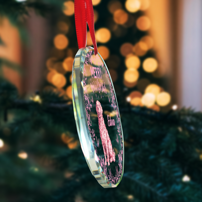 Merry Woofmas personalized dog Christmas ornament with cute paw prints.