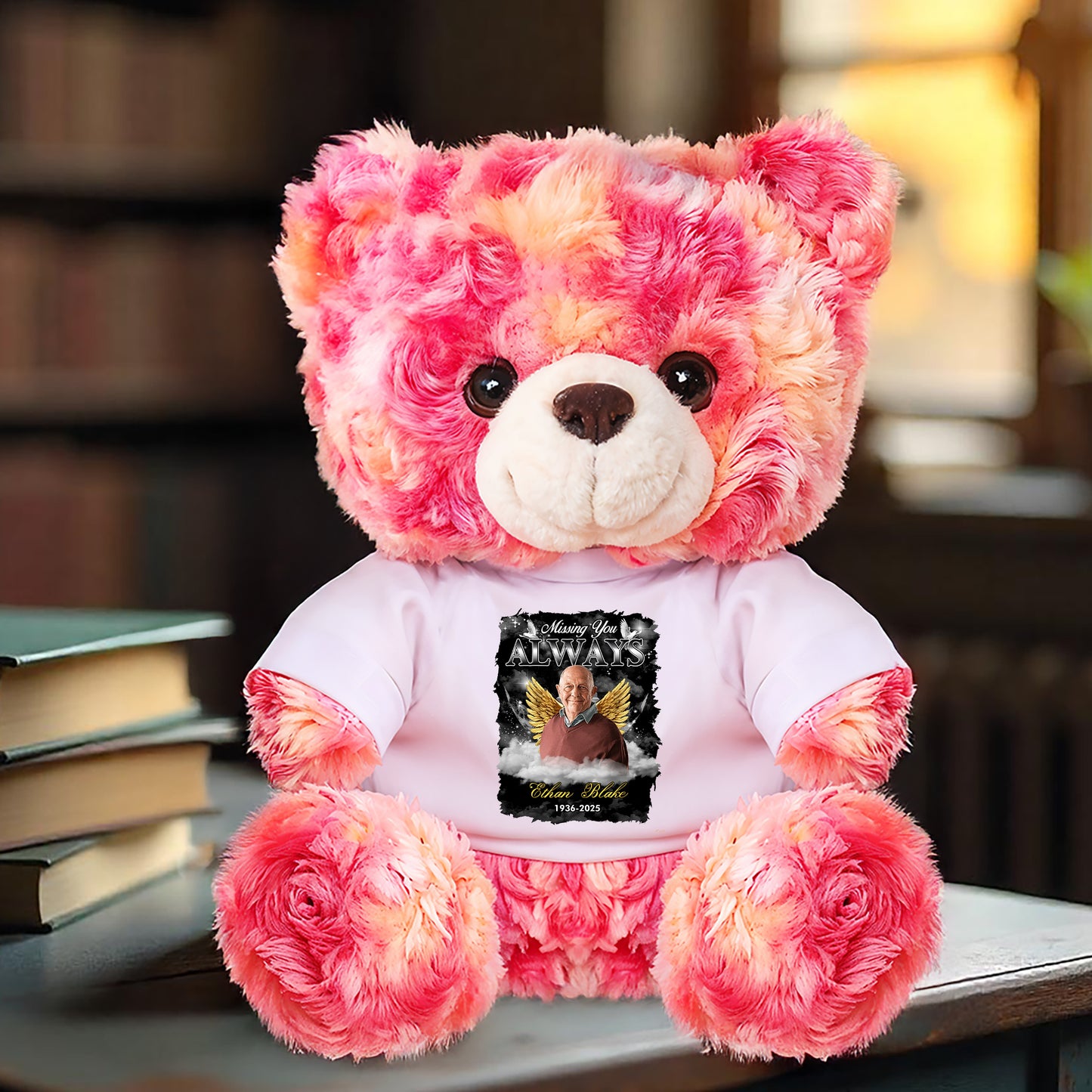 Personalized "Missing You Always" teddy bear plush. A comforting and heartfelt custom gift.