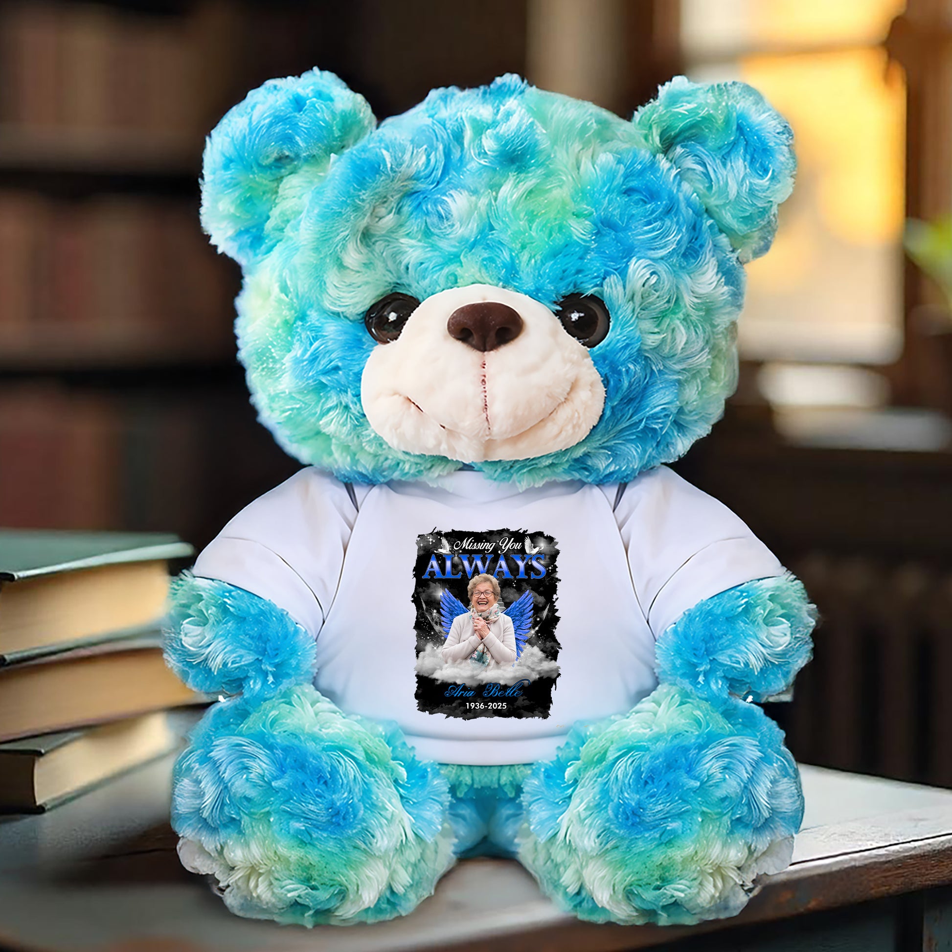 Personalized "Missing You Always" teddy bear plush. A comforting and heartfelt custom gift.