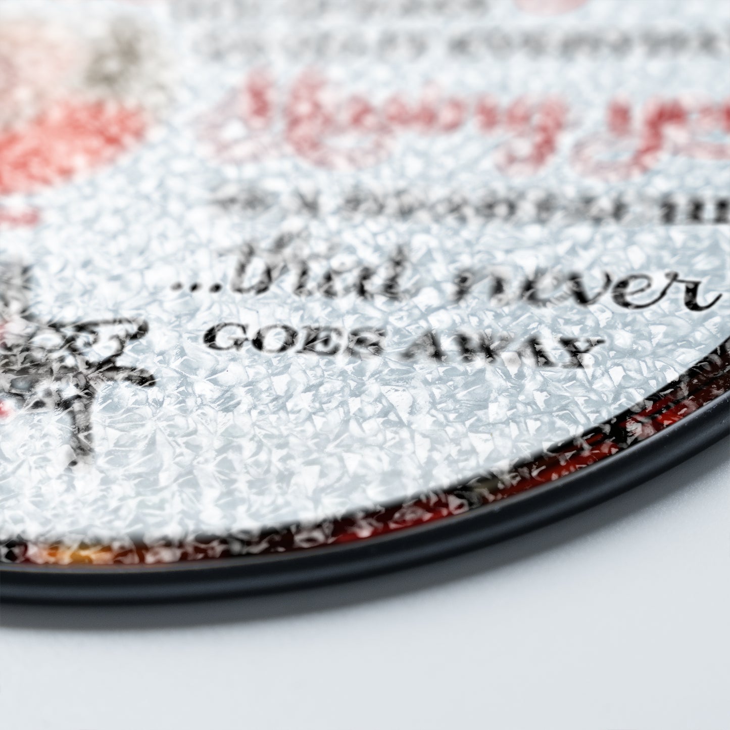 Personalized photo stained glass suncatcher with a "Missing You" message.