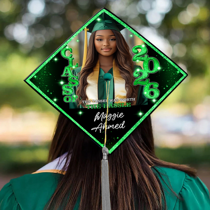 Class Of 2026 Glitter Cap Topper - Personalized Printed Graduation Cap Topper
