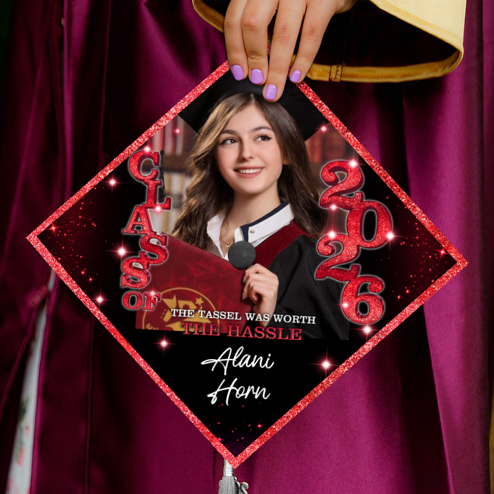 Class Of 2026 Glitter Cap Topper - Personalized Printed Graduation Cap Topper