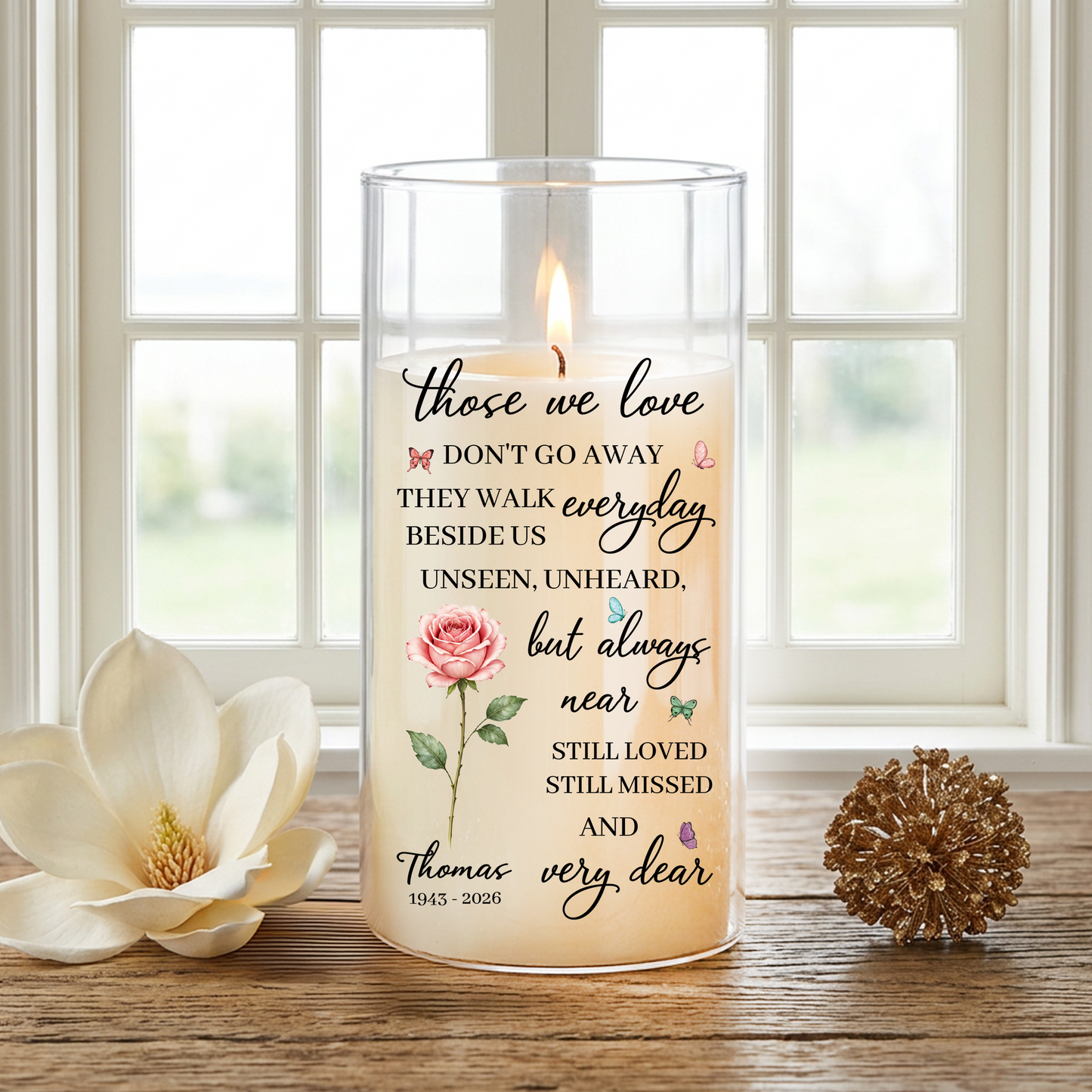 Loss Of Loved One Flower Memorial Candle - Personalized Flameless LED Candle