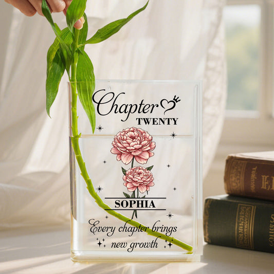 Birth Month Flower Every Chapter Brings New Growth - Personalized Acrylic Book Vase