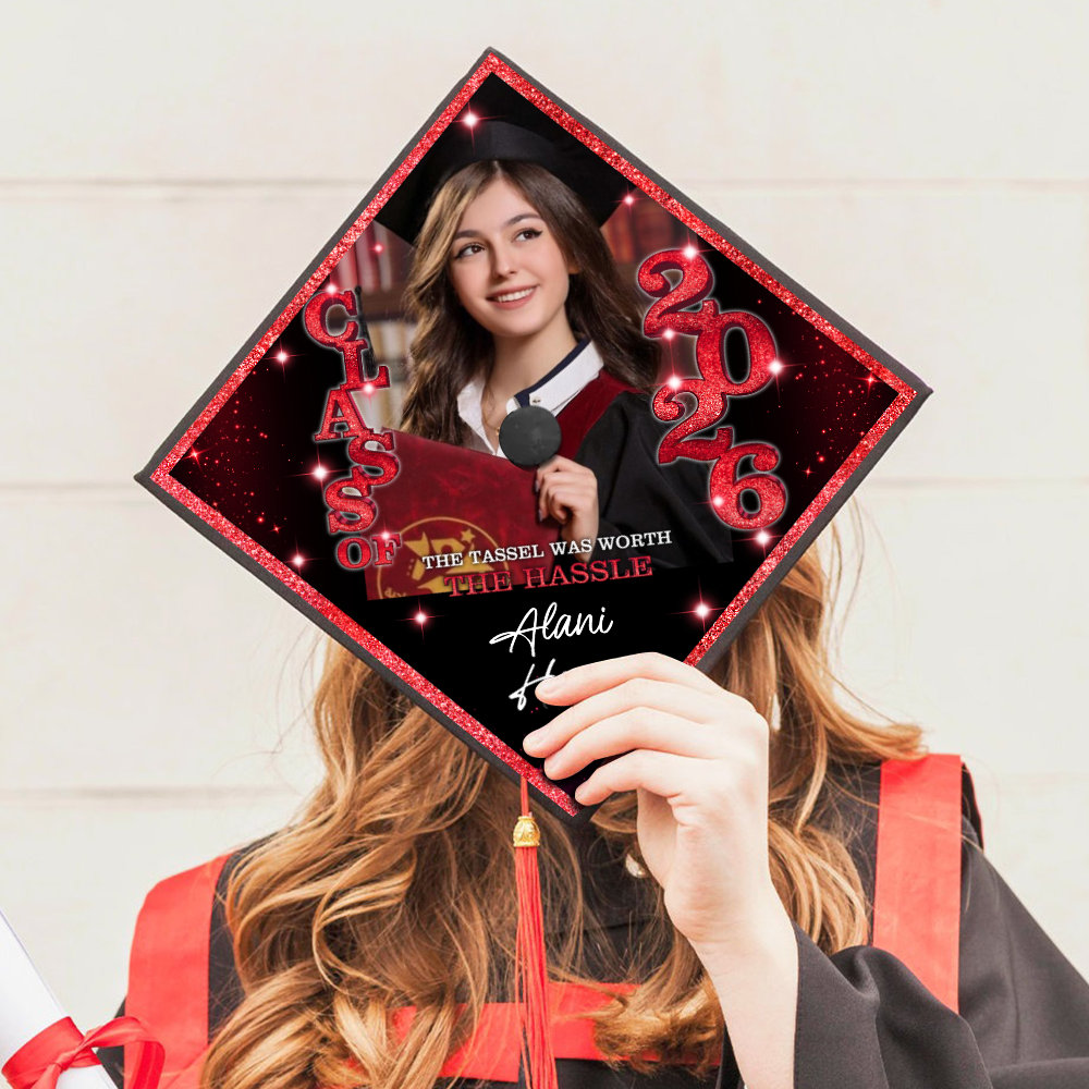 Class Of 2026 Glitter Cap Topper - Personalized Printed Graduation Cap Topper