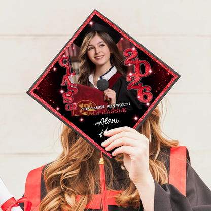 Class Of 2026 Glitter Cap Topper - Personalized Printed Graduation Cap Topper