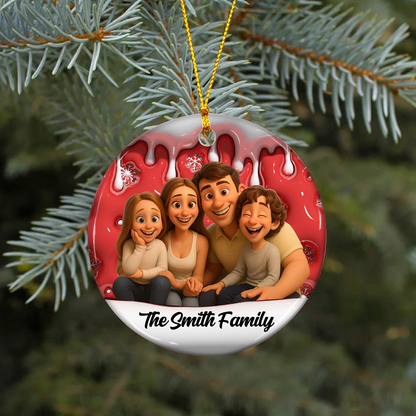 Funny Family Photo Christmas Gift For Family - Personalized Custom Circle Ceramic Ornament