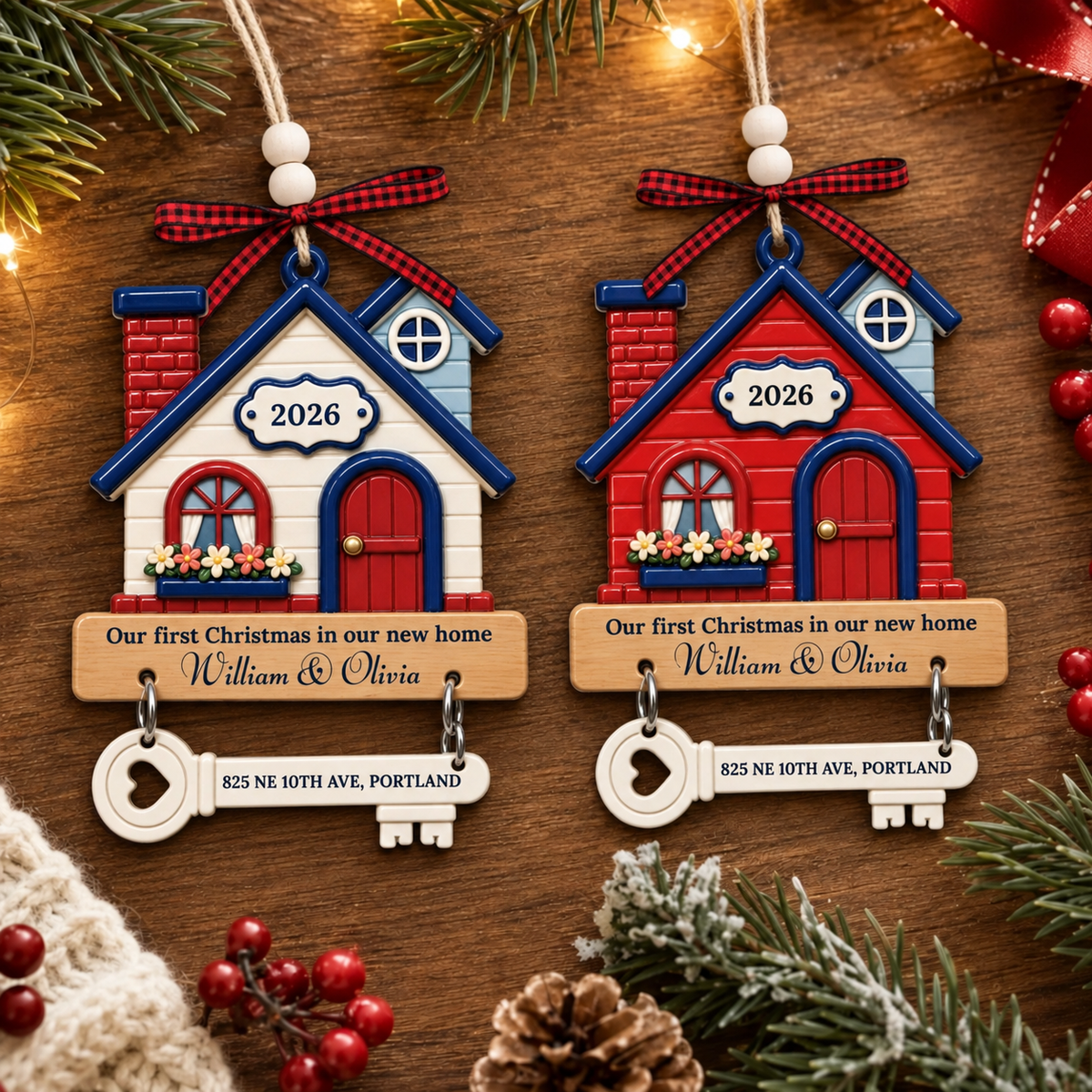 New Home Christmas Wooden Ornament With Tag - Personalized Gifts