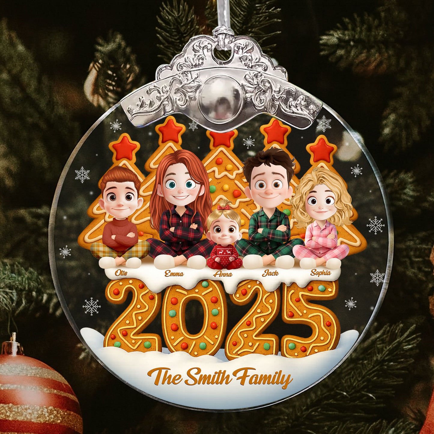 Our Christmas 2025 - Personalized Glass Ornament With Silver and Gold Cap
