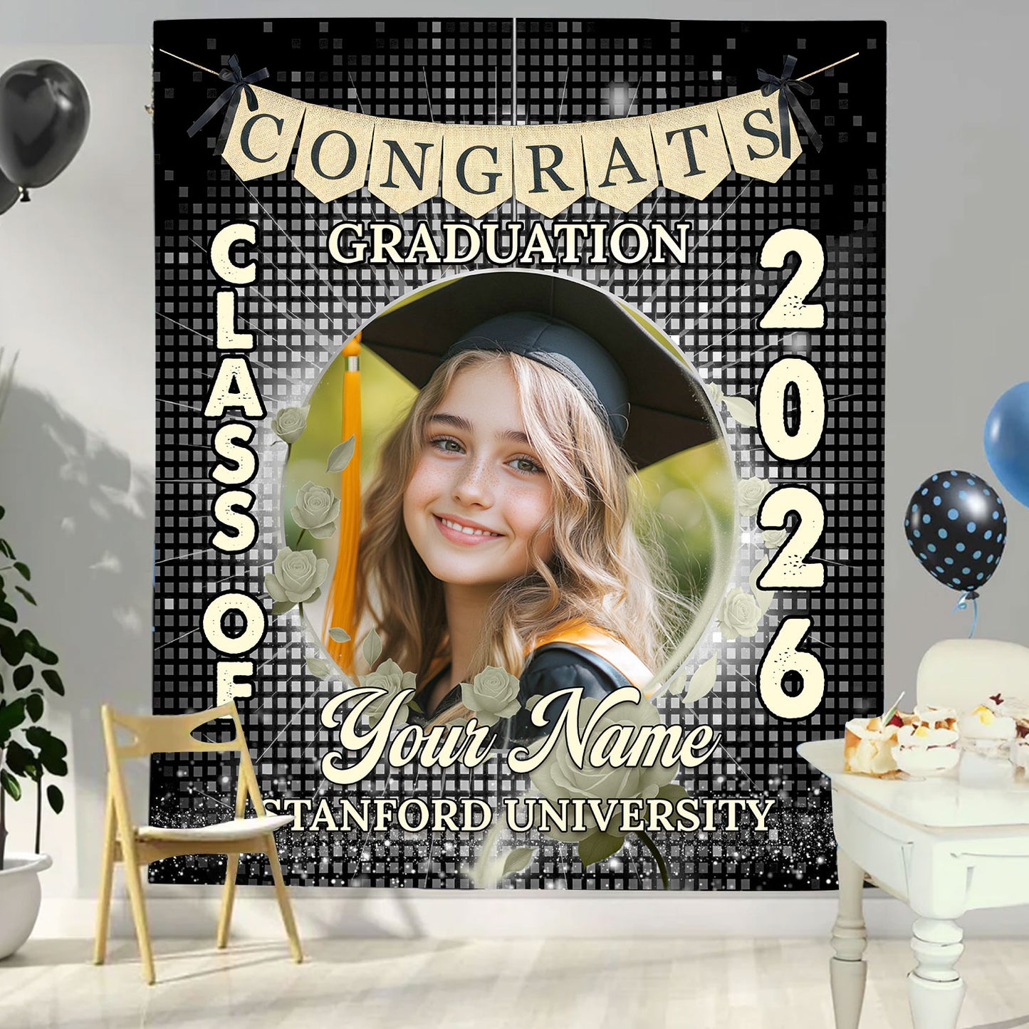 Class Of 2026 Graduation Backdrop - Personalized Congrats Graduation Backdrop