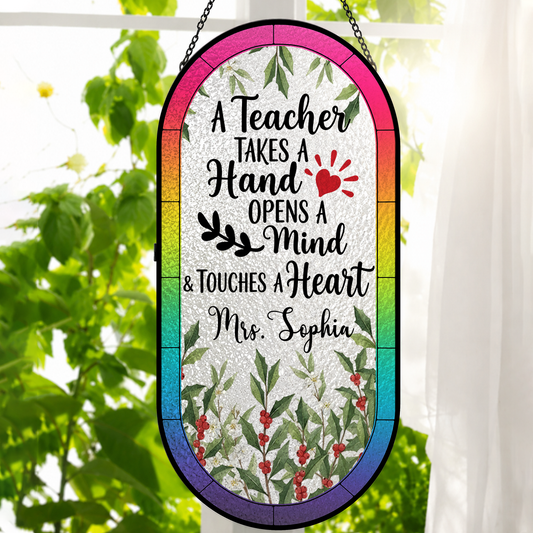 Teacher Name Gifts For Her - Personalized Rounded Rectangle Stained Glass Suncatcher