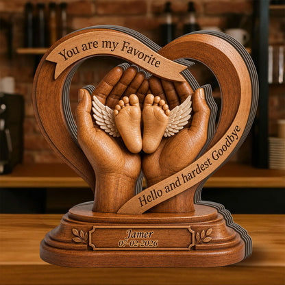 Baby Memorial Heart Wooden - Personalized Memorial Wooden Sign - Custom Angel Figure Block, Sympathy Gift