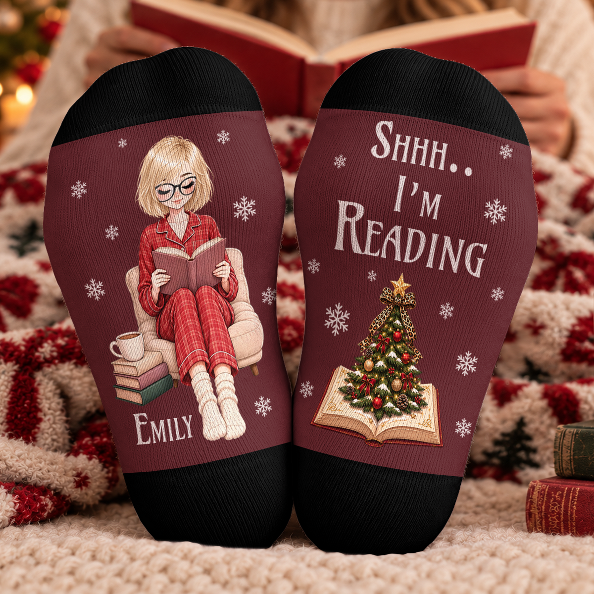 Shhh Im Reading Books Socks - Birth Flower Personalized Gifts