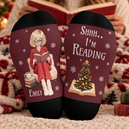 Shhh Im Reading Books Socks - Birth Flower Personalized Gifts