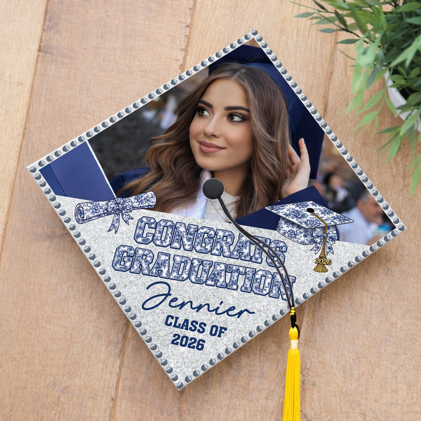 Personalized Senior Graduation Bow Coquette Cap Topper - Personalized Printed Graduation Cap Topper