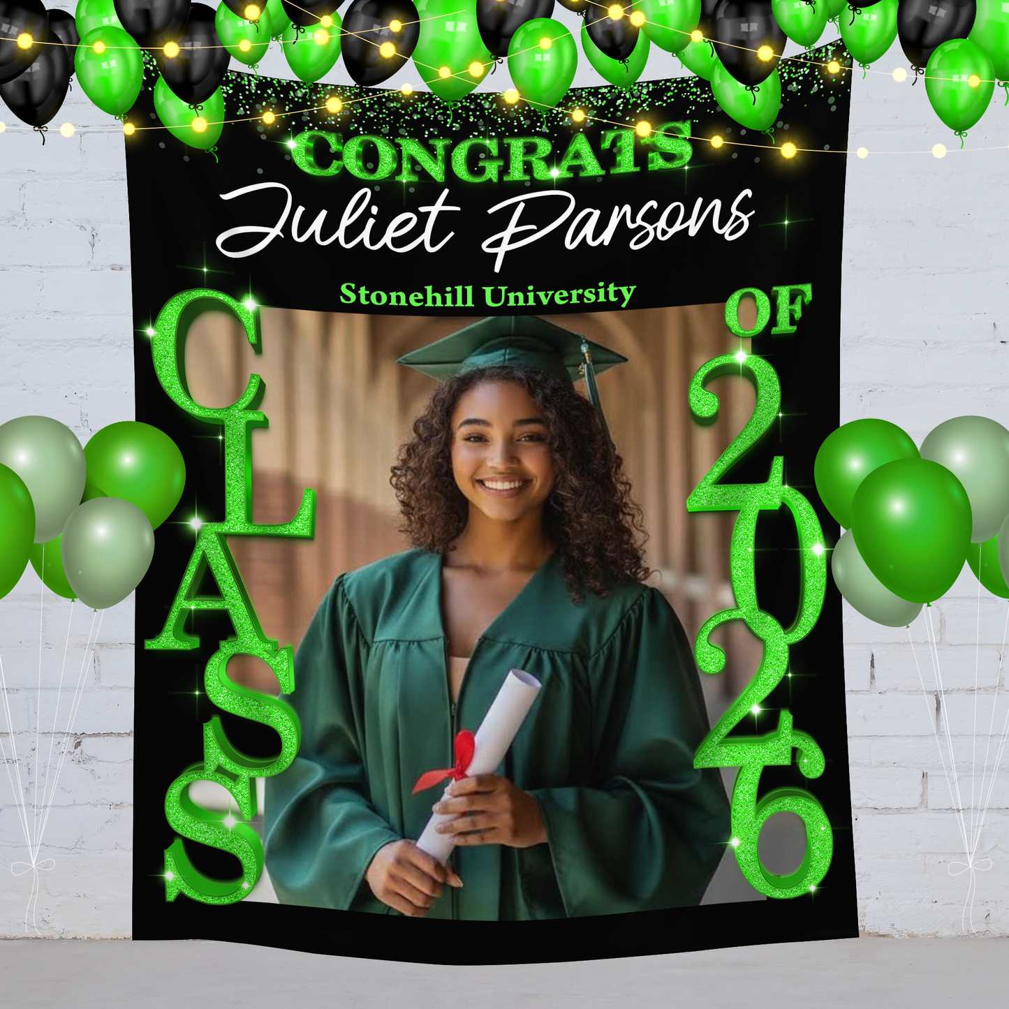 Class Of 2026 Glitter Graduation Decor - Personalized Congrats Graduation Backdrop
