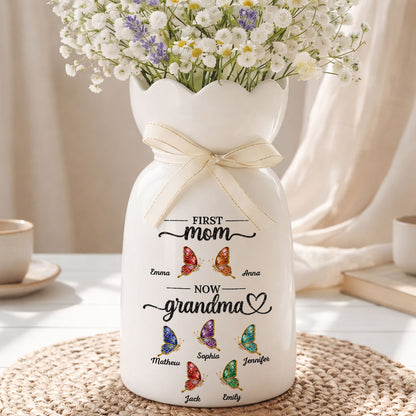 First Mom Now Grandma 2 - Personalized Custom Ribbon Tie Flower Vase