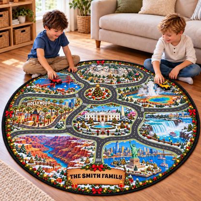 Car Racing Game - Personalized Quilted Mat Custom Shaped Doormat - Christmas Decor 3D Round Rug