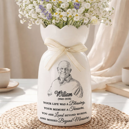 Custom Photo Pencil Sketch Memorial - Personalized Custom Ribbon Tie Flower Vase