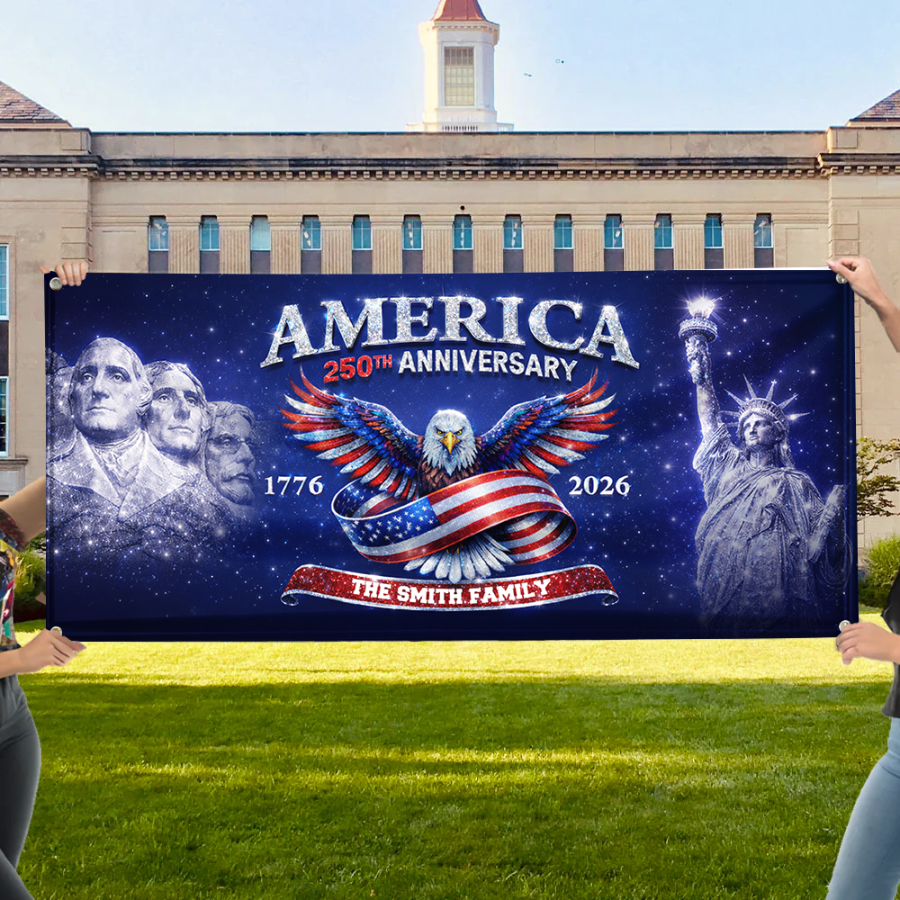 Personalized America 250th Anniversary Banner - Patriotic 2026 Outdoor Decor - Custom Door Banner