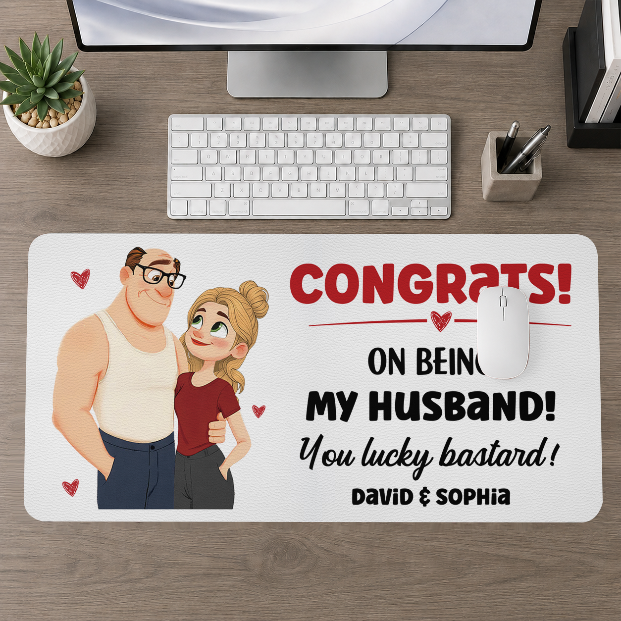 Congrats On Being My Husband - Personalized Leather Desk Mat