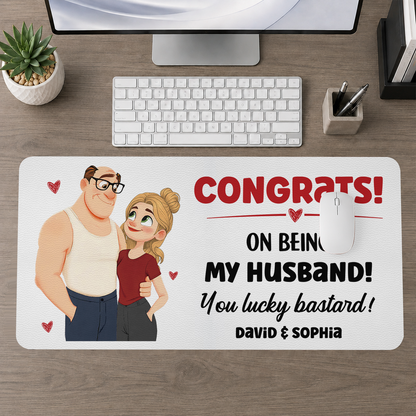 Congrats On Being My Husband - Personalized Leather Desk Mat